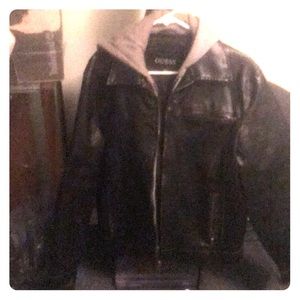 Men’s guess faux leather jacket with hoodie